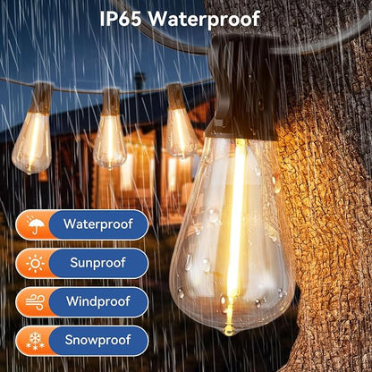 YOYONACY 100 FT Outdoor String Lights for Outside, IP65 Waterproof ST38 LED Shatterproof Bulbs, Dimmable & Timable, 3 Light Modes, Hanging Patio Edison Lights for Porch Backyard Cafe Bistro