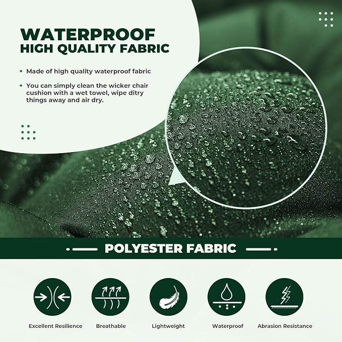 DANGHOOGY Wicker Chair Cushions, Waterproof Outdoor Loveseat Cushions for Patio Furniture, 3 Pieces Wicker Furniture Cushions, 1 Loveseat and 2 U-Shaped Cushions, Green