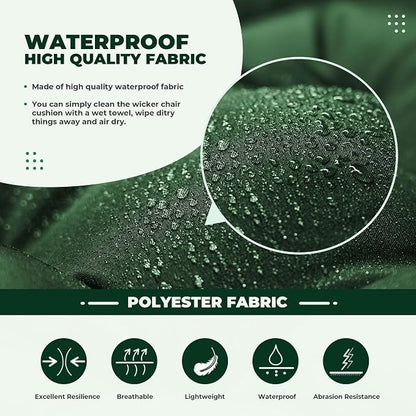 DANGHOOGY Wicker Chair Cushions, Waterproof Outdoor Loveseat Cushions for Patio Furniture, 3 Pieces Wicker Furniture Cushions, 1 Loveseat and 2 U-Shaped Cushions, Green