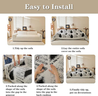 MYSKY HOME Boho Couch Cover for Dogs Washable Black Rhombic Couch Sofa Protector for Loveseat Sofa with Pets Friendly Chenille Geometric Sofa Covers Soft Durable Farmhouse Sofa Slipcovers, 71" X102"