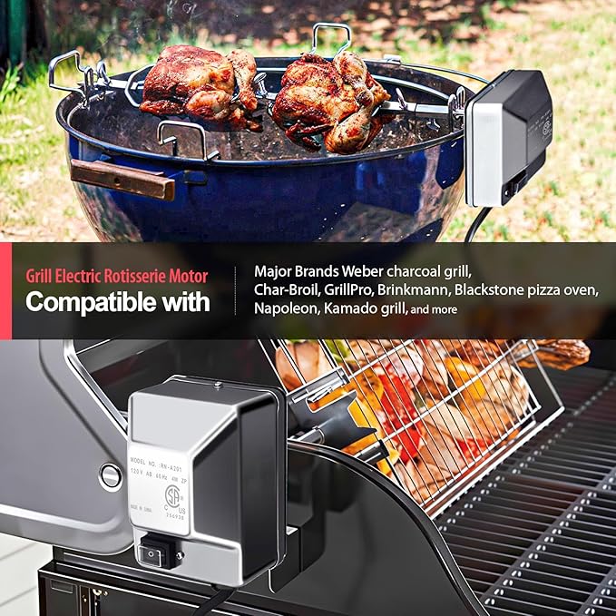 Heavy Duty 110V 4W Grill Electric Rotisserie Motor with Maximum 30lb Load Capacity and On/Off Switch, Universal Stainless Steel BBQ Grill Rotisserie Motor Accessories for Outdoor Rotisserie Cooker