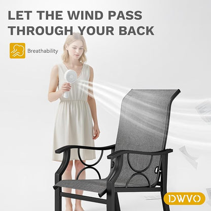 DWVO Patio Dining Chairs Set of 2, Outdoor Dining Chairs with High Back, Quick Dry Textilene Fabric, E-Coated Metal Frame, All Weather Patio Chairs for Backyard, Deck, Lawn, Garden, Grey