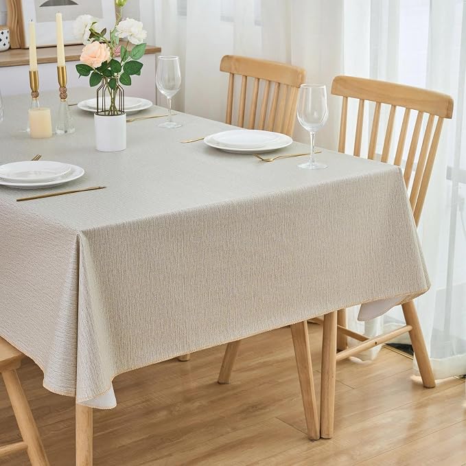 LIBERECOO Heavy Duty Vinyl Tablecloth with Flannel Backing Waterproof Oil-Proof Plastic Table Cloth Stain-Resistant Wipeable Rectangle or Square Table Cover for Indoor and Outdoor 60 x 84 Inch