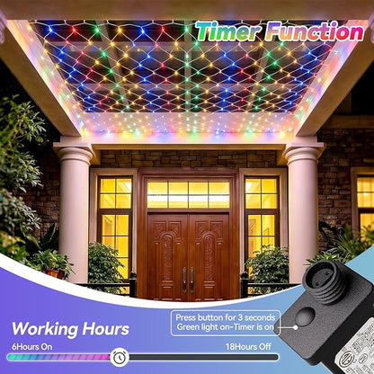 LitHome 10 x 10FT Gazebo Net Lights Outdoor, 280 LED Gazebo Lighting Waterproof, 8 Modes Connectable Net Lights with Timer, Multicolor Christmas Mesh Light Plug in for Bushes, Pergolas, Garden Decor