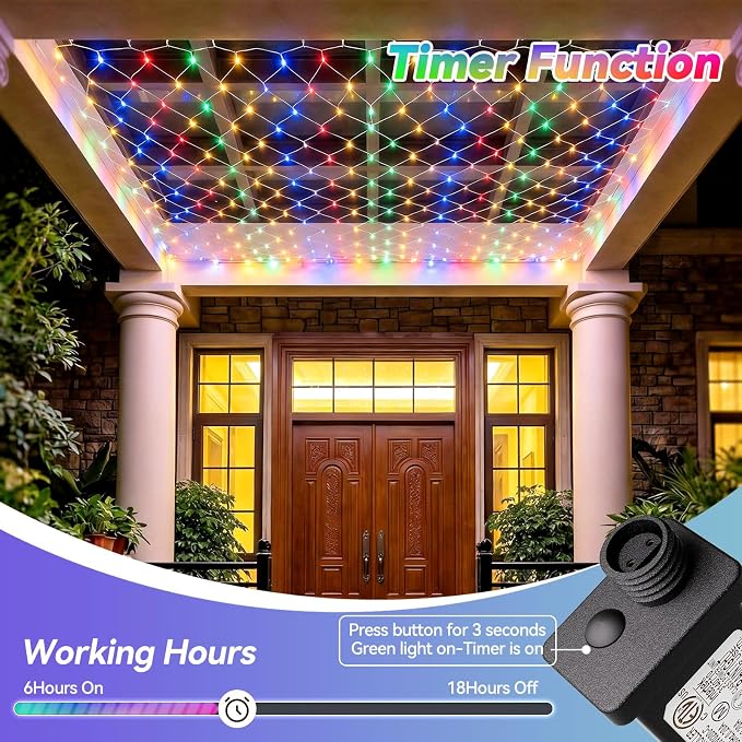 LitHome 13 x 13FT Christmas Net Lights Outdoor Mesh Lights Connectable | 8 Modes 400 LED Christmas Net Lights with Timer, Waterproof Multicolor Mesh Light Plug in for Bushes Garden Backyard Decor