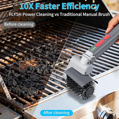 FLYSH Electric Grill Brush, Cordless BBQ Grill Cleaner with 3 Heads, 3-Speed & Angle Adjust, 58W 5200mAh 150-Min Runtime, IPX7 Waterproof for Outdoor Barbecue Grates