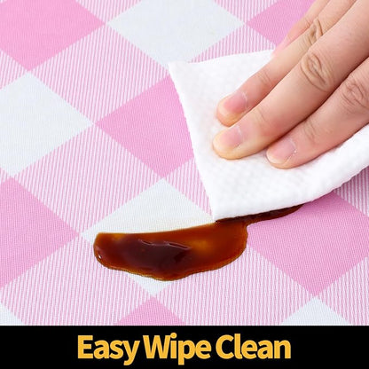 Smiry Rectangle Picnic Table Cloth, Elastic Waterproof Fitted Vinyl Tablecloths, Flannel Backed Buffalo Plaid Table Covers for Dining, Camping, Valentines(White and Pink, 24" x 48")