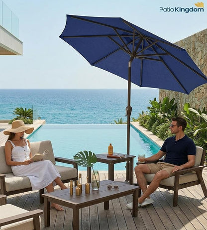 PatioKingdom 10FT Patio Umbrella with Push Button Tilt and Crank, Outdoor Market Umbrella with 8 Fiberglass Ribs, UV Protection Table Umbrella for Pool,Backyard,Garden,Deck