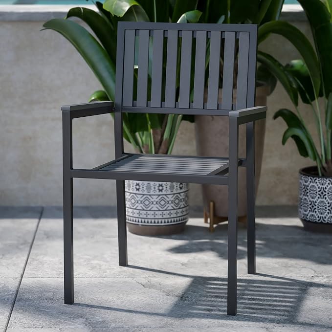 Flash Furniture Poly Resin Indoor/Outdoor Club Chair, Black, 2-Pack | Commercial Grade, Stackable, Indoor/Outdoor Use