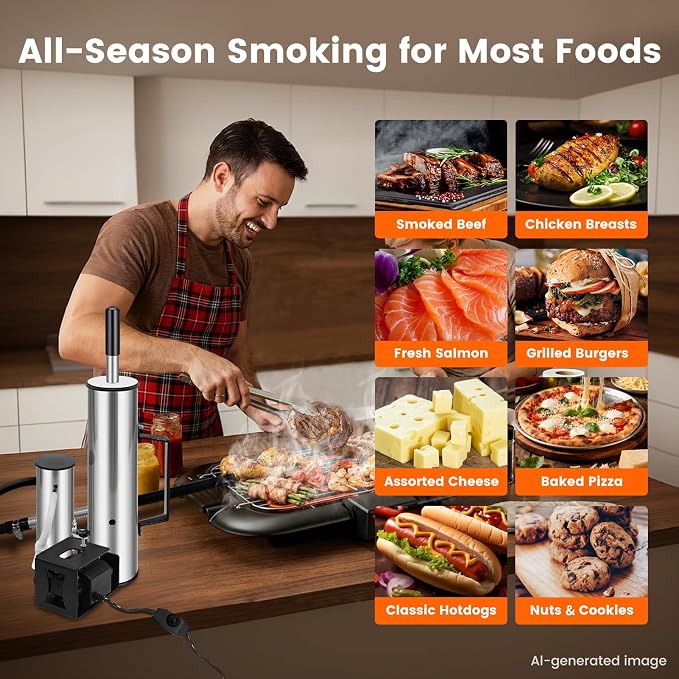 Electric Smoke Generator, 35W Adjustable Hot and Cold Smoker, 304 Stainless Steel Smoke Generator for Meats, Salmon & Cheeses, Works with Pellet Smokers & Gas Grills, Great Gift for Men, Dad