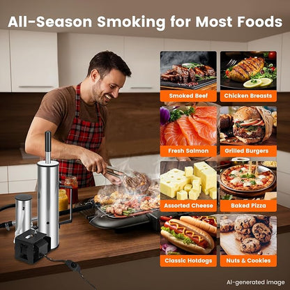 Electric Smoke Generator, 35W Adjustable Hot and Cold Smoker, 304 Stainless Steel Smoke Generator for Meats, Salmon & Cheeses, Works with Pellet Smokers & Gas Grills, Great Gift for Men, Dad