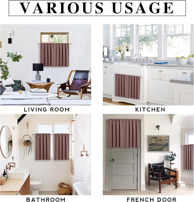 RYB HOME Small Curtains Blackout - Privacy Energy Efficiency Mini Curtains for Kids Bedroom RV Camper Windows Trailer Bathroom Kitchen Cabinet Door Window, W 29 x L 36, Wild Rose, 2 Panels