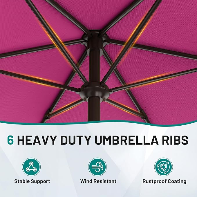 AreShark 7.5FT Patio Umbrella Table Market Umbrella w/Tilt and Crank, Heavy-Duty Outdoor Umbrellas for Pool, Deck, Garden and Backyard, Rose Pink