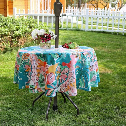 EHouseHome Outdoor Indoor 70inch Round Tablecloth with Umbrella Hole and Zipper, Waterproof Zippered Patio Cloths, Spring/Summer Table Covers for Backyard Circular Table/BBQs/Picnic