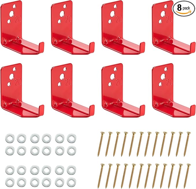 Fire Extinguisher Mount, 8 Pack Heavy Duty 3-Hole Fire Extinguisher Bracket, SturdyHolder for Easy Installation, Durable 20lb Hook Hanger