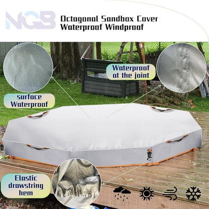 Octagon Sandbox Cover,Oxford Cloth Waterproof, Windproof and Dustproof, Equipped with a Waist Adjustable Hook and a Bottom Adjustable Drawstring,Protect Sandbox Sand and Toys(Silver,85"x79"x9")