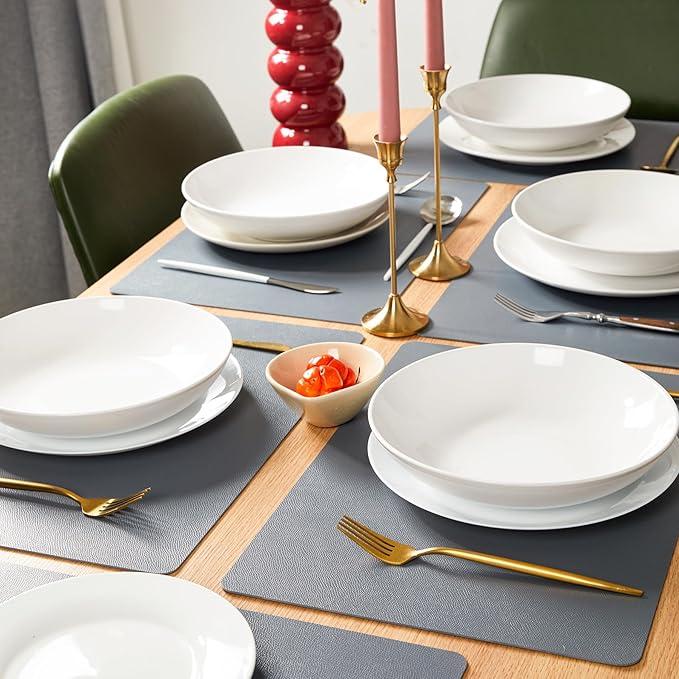 DOLOPL Placemats Set of 6-17"x11.8", Faux Leather Heat Resistant Table Placemat for Dining Table Protection, Waterproof Wipeable & Washable Kitchen Table Mats for Dining,Party,BBQ,Holiday(Gray)
