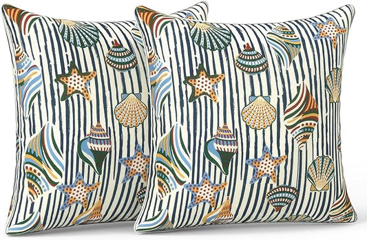 LVTXIII Set of 2 Patio Throw Pillows Covers Waterproof 20x20 Fade Resistant Outdoor Throw Pillow Case, Fluffy Decorative Garden Toss Pillow Covers for Home Patio Coach Sofa Use, Crayon Shells