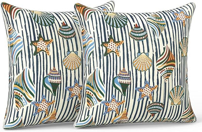 LVTXIII Outdoor Throw Pillows 20x20 Patio Waterproof Square Pillows with Piping Fade Resistant Accent Pillow for Spring Summer Garden Decoration, Set of 2, Crayon Shells