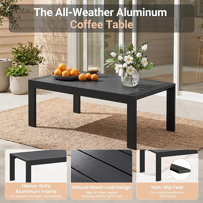 Solaste 5-Seaters Aluminum Outdoor Patio Furniture Set, Patio Sectional with 5" Thick Cushion, Outdoor Furniture with Coffee Table, Patio Sofa for Porch, Backyard, Deck, Yard, Light Grey