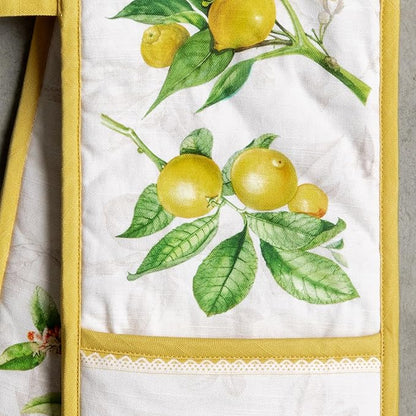 Maison d' Hermine Double Oven Mitts 100% Cotton 7"x35" Double Oven Mitt Heat Resistant BBQ Cooking Gloves with Loop Baking Grilling Kitchen Hotel Home Farmhouse Spring Summer (Limoncello)