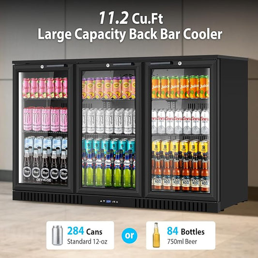 ORYMUSE 53" Commercial Back Bar Cooler with 3 Glass Doors, 11.2 Cu.Ft Under Counter Beverage Refrigerator, Built-in or Freestanding Bar Fridge with Safety Lock & LED Light for Restaurant, Club, Hotel