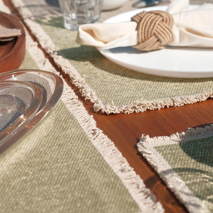 Hausattire Cotton Frayed Placemats Set of 4 Dining Table 14x14 Inch | Rustic Farmhouse Boho Washable Easter Placemat for Outdoor Parties BBQ's Wedding, Holiday, Special Occasions, Nubby Cotton - Taupe