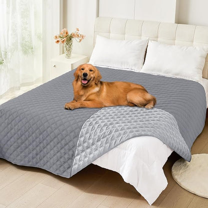 Smiry Waterproof Reversible Dog Bed Cover Pet Blanket | Pet Friendly, Soft Fabric, Washable Dog Blanket for Furniture Bed Couch Sofa, Checkered (82"x82", Grey/Light Grey)