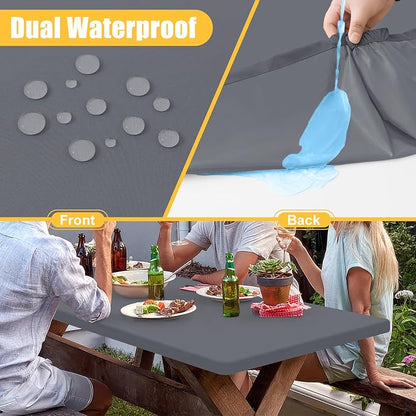 Rectangle Table Cloth, Waterproof Elastic Fitted Tablecloth for 6 Foot Folding Tables, Washable Polyester Tablecloths for Picnic, Camping, Outdoor (Grey, 30"x72")