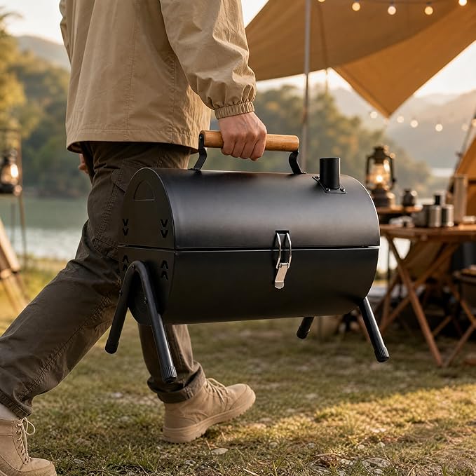 Portable Charcoal Grill (2 IN 1 Double-Sided), Mini Tabletop BBQ Grill 22" x 17", Heavy Duty Steel, Easy Assembly, Compact & Portable for Outdoor Camping, Picnic, Backyard Party