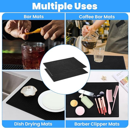 4 Pcs Bar Mat for Countertop 18 x 12 Inch, Non Slip Rubber Mat Service Spill Cocktail Bartending Coffee Bar Mats for Hot Dishes Restaurants Barbershop Clippers Hot Pads, Black