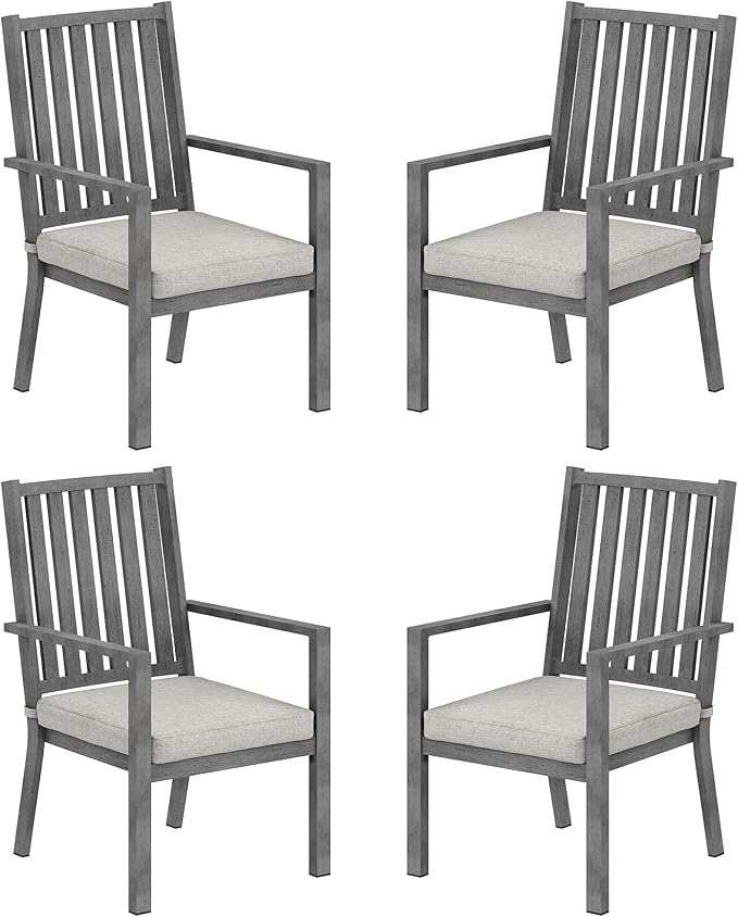 FansaFurn Patio Dining Chair Set of 4, Aluminum Outdoor Dining Chairs with Waterproof Cushions, Metal Outdoor Patio Furniture Seating for Porch, Balcony, Deck, Backyard, Grey