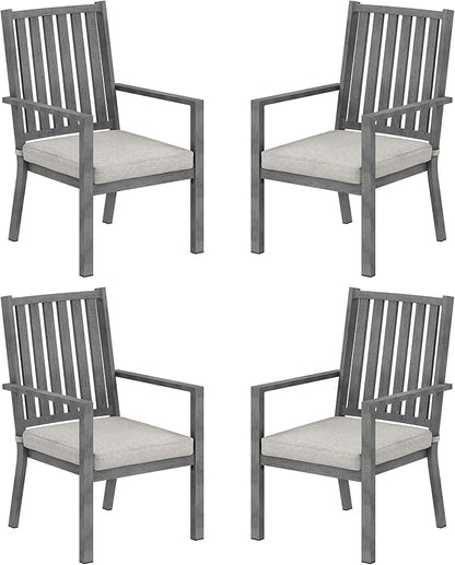 FansaFurn Patio Dining Chair Set of 4, Aluminum Outdoor Dining Chairs with Waterproof Cushions, Metal Outdoor Patio Furniture Seating for Porch, Balcony, Deck, Backyard, Grey