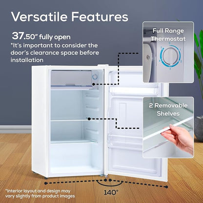 Igloo 3.2 Cu.Ft. Mini Fridge with Freezer - Single Door Compact Refrigerator with Glass Shelves for Homes, Dorms & Offices- Keep Snacks, Drinks & Frozen Foods Cool with Temperature Control Mini Fridge