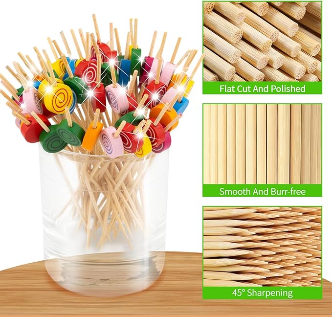 100 Pcs Cocktail Picks, Decorative Multicolor Lollipop Toothpicks, for Valentines Day Theme Party Wooden Long Sticks Appetizers Fruits Drink Garnish Decorations Party Supplies (4.7 Inch)