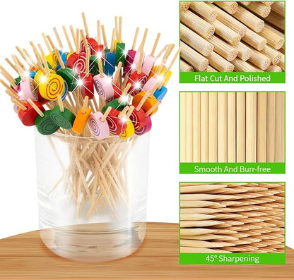 100 Pcs Cocktail Picks, Decorative Multicolor Lollipop Toothpicks, for Valentines Day Theme Party Wooden Long Sticks Appetizers Fruits Drink Garnish Decorations Party Supplies (4.7 Inch)
