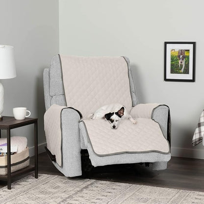 Furhaven Water-Resistant & Reversible Recliner Chair Cover Protector w/ Side Pockets for Dogs, Cats, & Children - Two-Tone Pinsonic Quilted Living Room Furniture Cover - Gray/Mist, Recliner