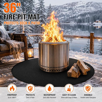 36" Fire Pit Mat for Solo Stove Bonfire, Round Fireproof Under Grill Mats for Outdoor Grill, Patio Protector Pad, Round BBQ Mat, Solo Stove Accessories