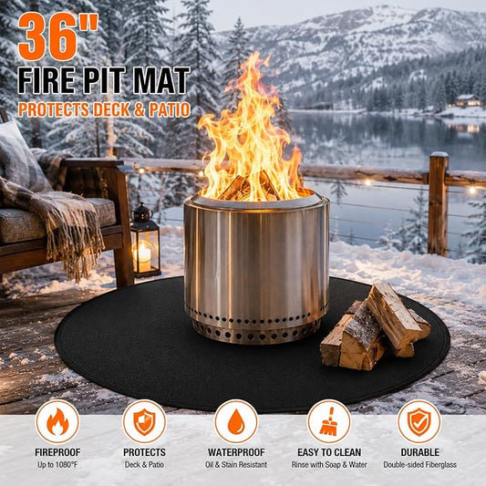 36" Fire Pit Mat for Solo Stove Bonfire, Round Fireproof Under Grill Mats for Outdoor Grill, Patio Protector Pad, Round BBQ Mat, Solo Stove Accessories