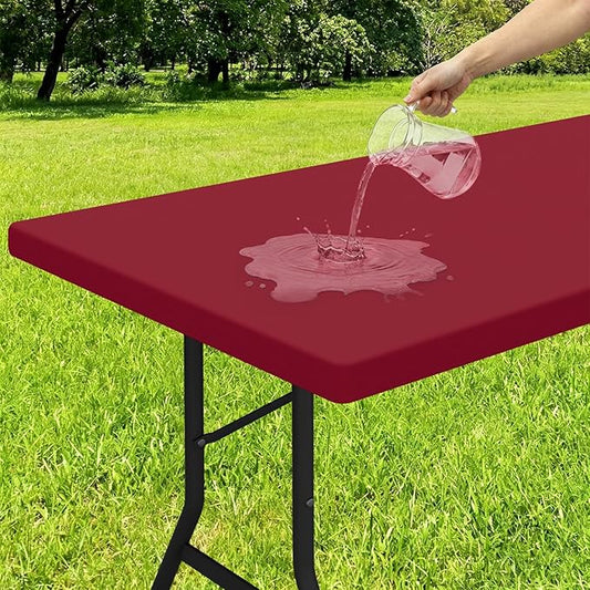 Smiry Rectangle Tablecloth, Elastic Fitted Flannel Backed Vinyl Tablecloths for 4ft Folding Tables, Waterproof Wipeable Table Covers for Indoor, Outdoor, Camping and Picnic (Wine Red, 30"x48")