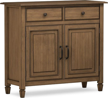 SIMPLIHOME Connaught 40" Solid Wood Cabinet in Rustic Natural Aged Brown | Traditional slim entryway and living room organizer for hats, gloves, shoes and keys with space-saving storage design.