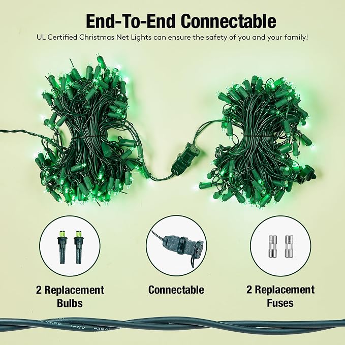 Led Green Christmas Net Lights Outdoor Christmas Bushes Lights 120Led 6ftx5ft, Connectable Outdoor Indoor Mesh Net Lighting for Xmas Holiday, Garden, Lawn, Shrubs, Trees, Bushes Decorations