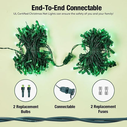 Led Green Christmas Net Lights Outdoor Christmas Bushes Lights 120Led 6ftx5ft, Connectable Outdoor Indoor Mesh Net Lighting for Xmas Holiday, Garden, Lawn, Shrubs, Trees, Bushes Decorations