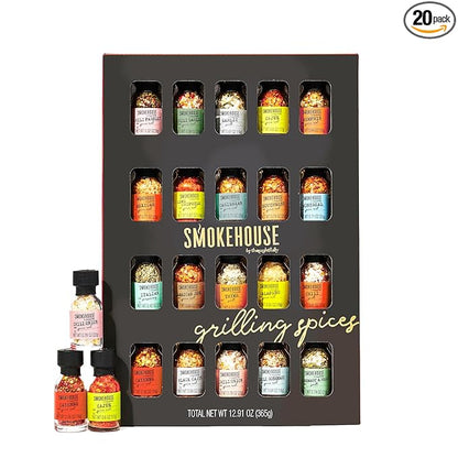 Grilling Spice Set Gift, 20 Mini BBQ Rubs & Seasonings Variety Pack, Grill Seasoning Sampler for BBQ, Smoker, Steak, Chicken Burgers, Smokehouse by Thoughtfully - Gift Set for Men, Dad, Father's Day
