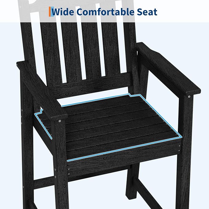 Garvee Outdoor Patio Bar Height Chair Set of 2, All-Weather HDPE Bar Height Barstools Widened Chair Set, Adirondack Chairs Set with Widened Armrests for Garden, Poolside, Bistro