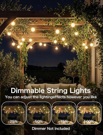 25FT Brown Outdoor String Lights, Shatterproof LED Globe String Lights with 25 G40 LED Frosted White Bulbs, Waterproof Connectable Hanging Light for Backyard Patio Porch Balcony Party Decor, E12 Base
