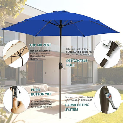 7.5FT Large Outdoor Patio Umbrella with Crank & Tilt - Durable Market Umbrella for Outdoor Patio with 6 Fiberglass Ribs for Poolside,Deck,Yard,Garden