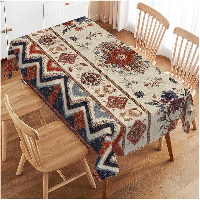 Swono Mexican Floral Rectangular Tablecloth Ethnic Geometric Flowers Washable Table Cloth Kitchen Dining Room Table Cover for Home Party Coffee Wedding 50x72 Inch Tablecloths