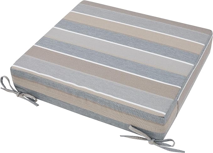 Magpie Fabrics Indoor Outdoor Cushion Cover Replacement 2 Pack, NO Insert! Water Repellent Slipcover with Ties Decor for Patio Garden Chair Sofa Bench Wicker(Grey Striped, 24x24x4 Inch)