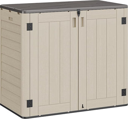 YITAHOME Outdoor Storage Shed w/o Shelf, 30 cu ft Horizontal Storage Shed Outdoor, Resin Waterproof Storage Cabinet for Garage, Poolside, Bikes, and Garden (Khaki + Black)
